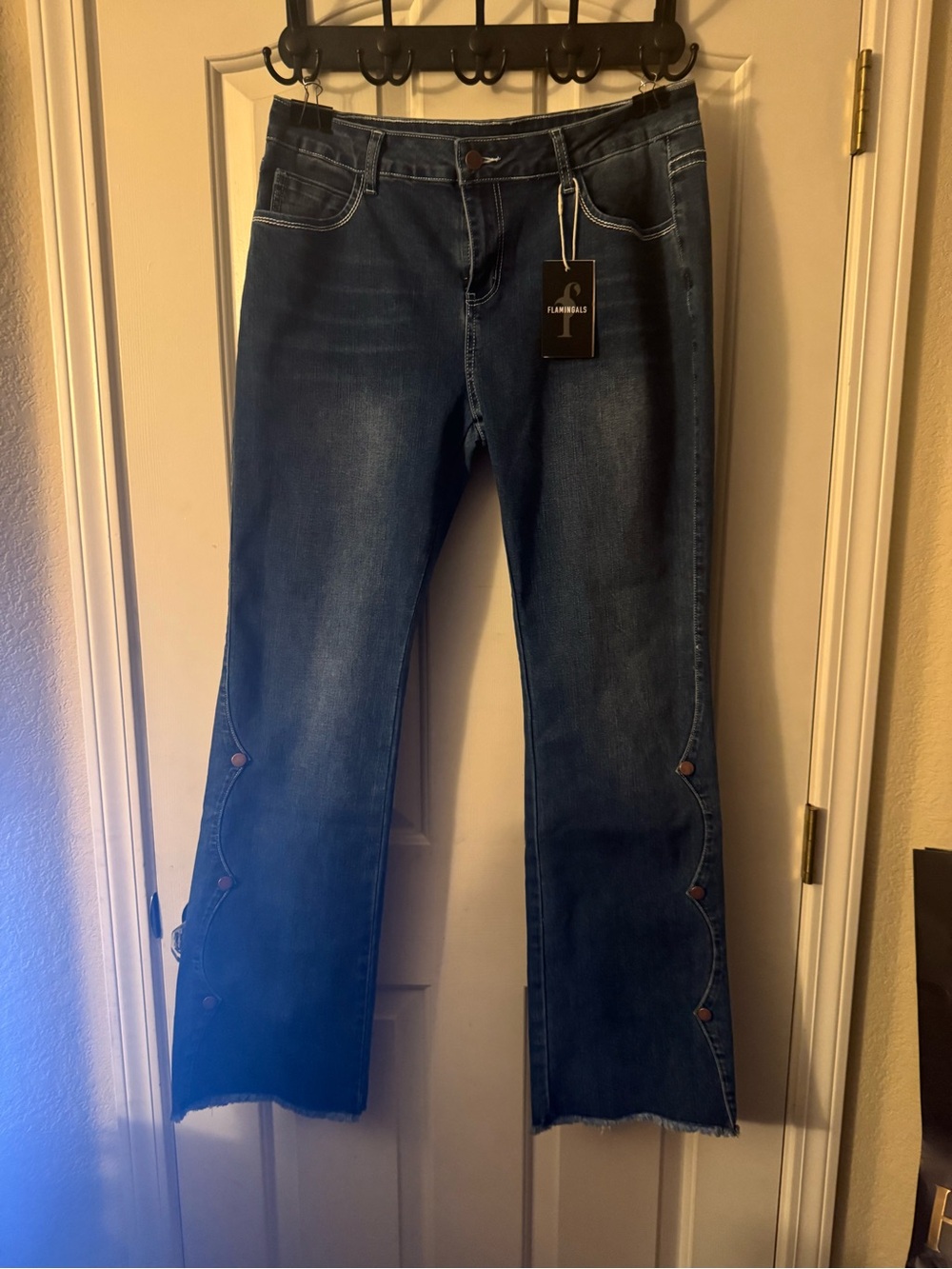 Flamingoals Dark Blue Flared Jeans with Button Scallop